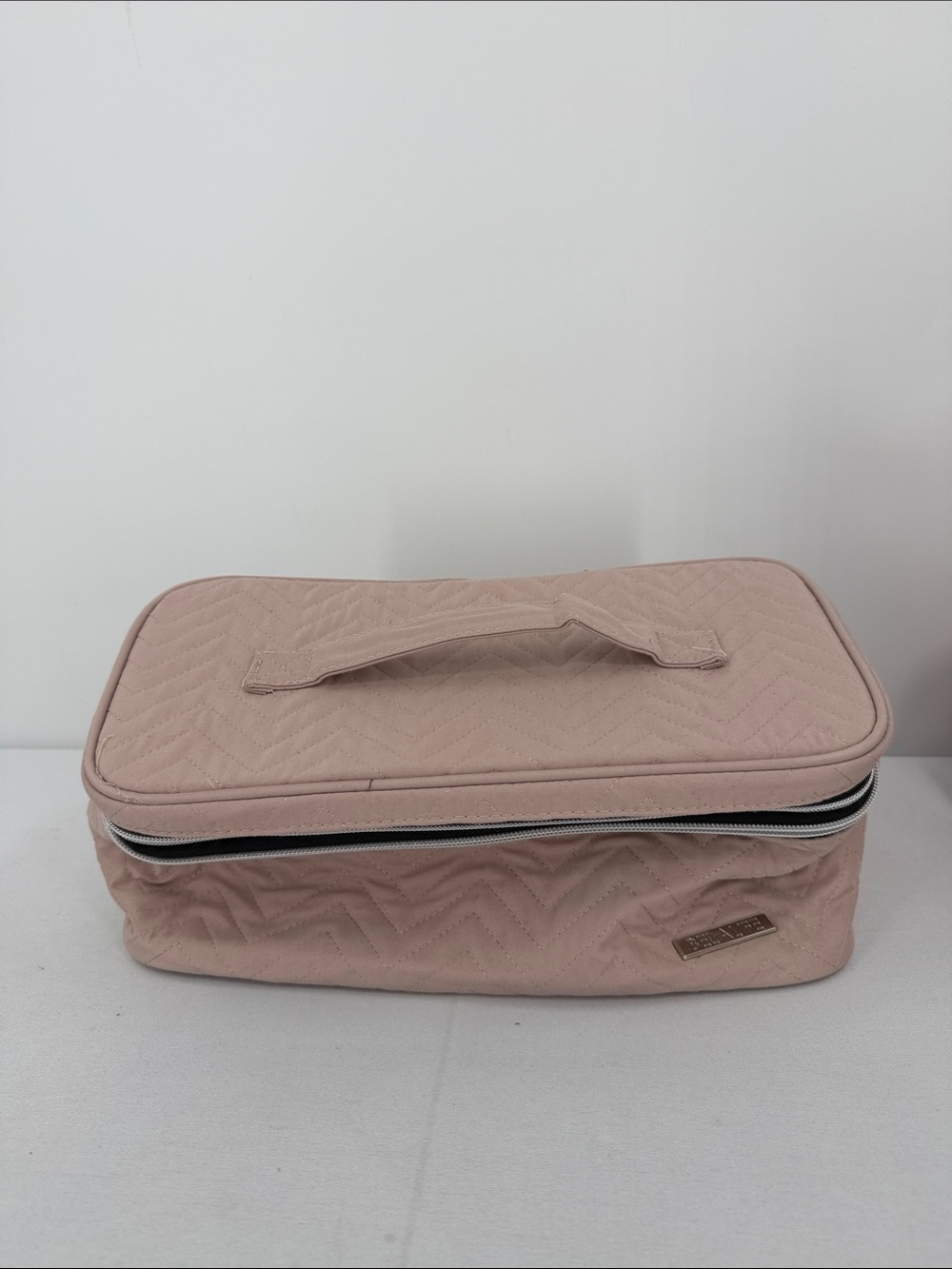 Pink quilted large makeup bag Travel Organizer Train Case Removable Dividers